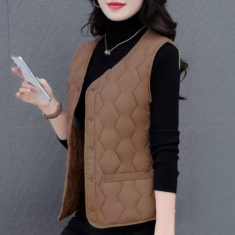 New women's vest spring and winter down cotton vest women's light and thin collar close-fitting warm inside and outside vest