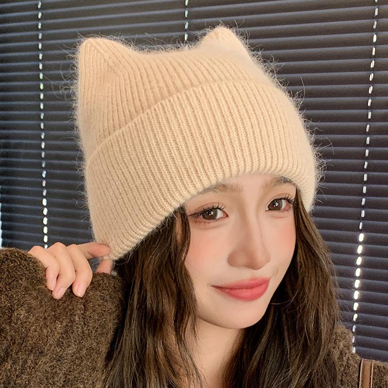 Nouveau Chapeau Chaud en Laine Chapeau Pull Oreilles de Chat pour Femmes Chapeau Tricoté Chapeau en Laine Hiver Chapeaux d'Hiver pour Femmes, Bonnets pour Femmes, Chapeaux pour Femmes Hiver