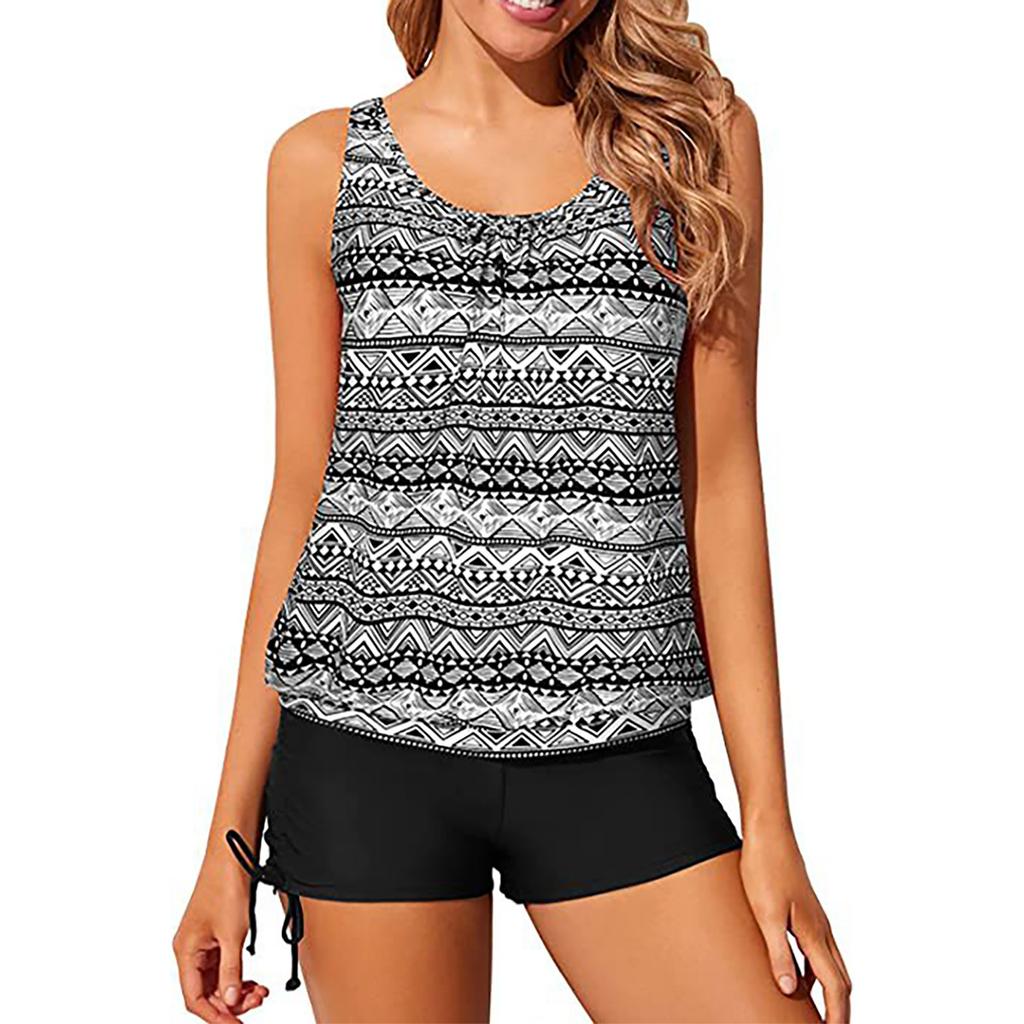 Women's Two Piece Tankini Swimsuit Set Adjustable Side Tie Swim Shorts with Loose Fit Tank Top for Beach Pool Swimwear