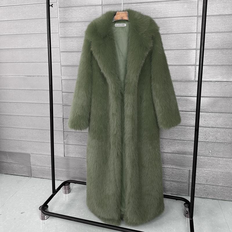 Women's Extra Long Faux Fur Coat with Suit Collar