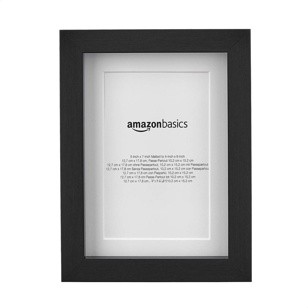 Amazon Basics Rectangular Photo Frames with Mats, 13x18cm, Mat 10x15cm, Black, 2-Pack