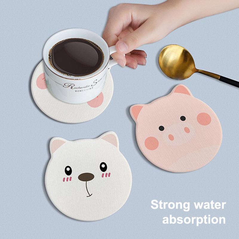 Niedlicher Tier Untersetzer Diatomit Rund Wasser Tassenmatte Wärmeisolierend Rutschfest Küche Wasserabsorbierende Matte