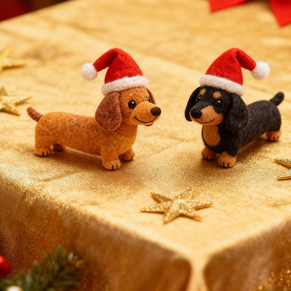Hand Crafted Wool Felt Dachshund Christmas Ornaments Dog With Santa Hat Xmas Tree Hanging Decor For Winter Home Party Suppl D9D6
