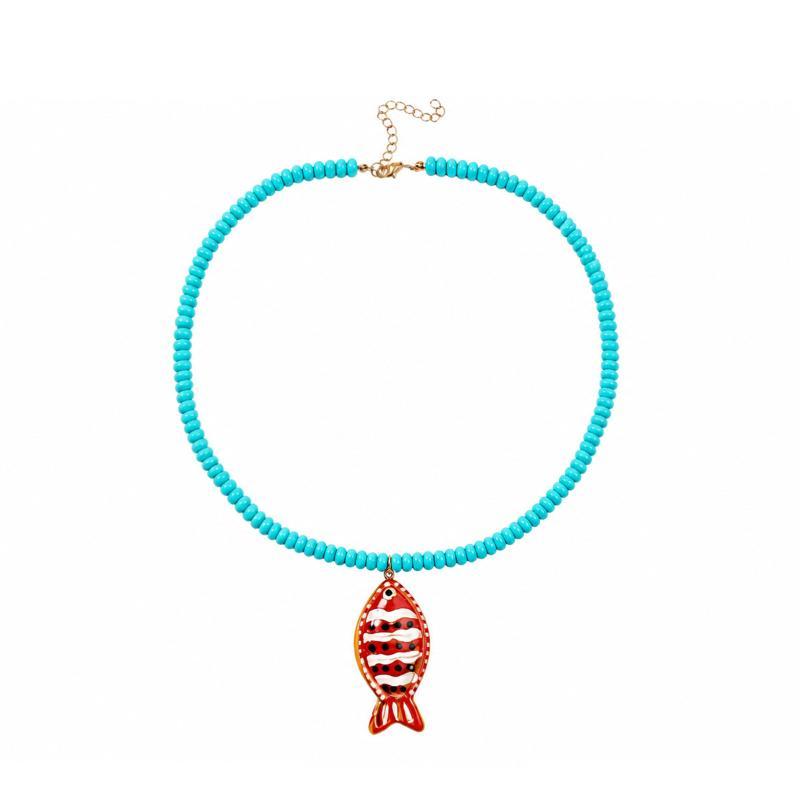 Fish Pendant Necklace Bohemian Handmade Beaded Beach Vacation Jewelry for Women Daily Casual Outfit Matching