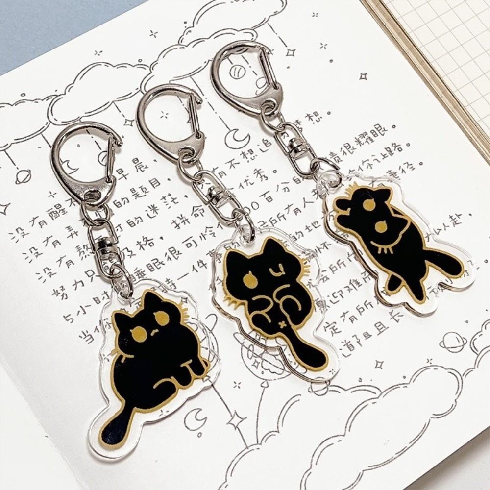 Black Color Acrylic Keychain Cat Design Bag Charm Pendant Decorative Keychain  For Phone