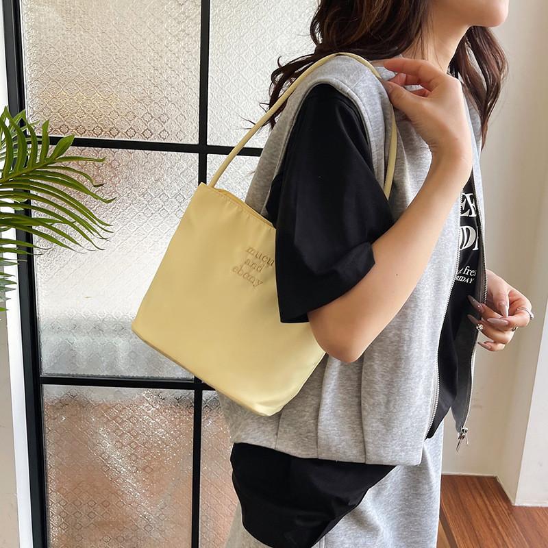 Water Bucket Bag For Women With Embroidery Nylon Casual Small Crossbody Purse For Daily Use