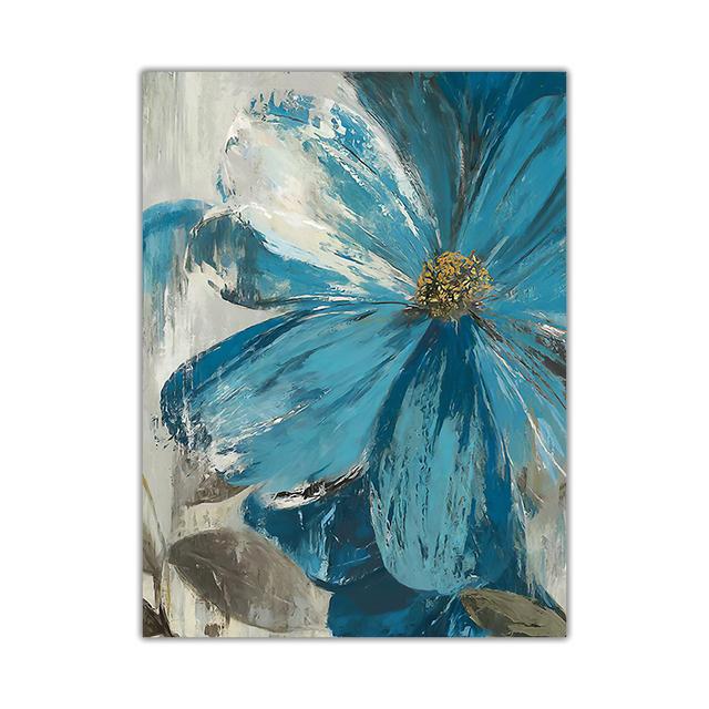 Blue Paint Flowers Canvas Painting Poster Blooming Life Botanical Print Abstract Vintage Wall Art Picture for Living Room Decor