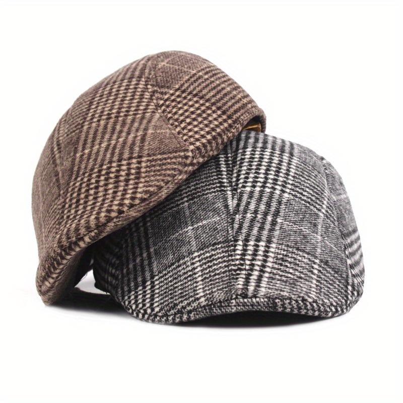 Vintage Plaid Flat Cap Unisex Lightweight Beret Newsboy Hats Classic British Style Duckbill Cap for Women & Men