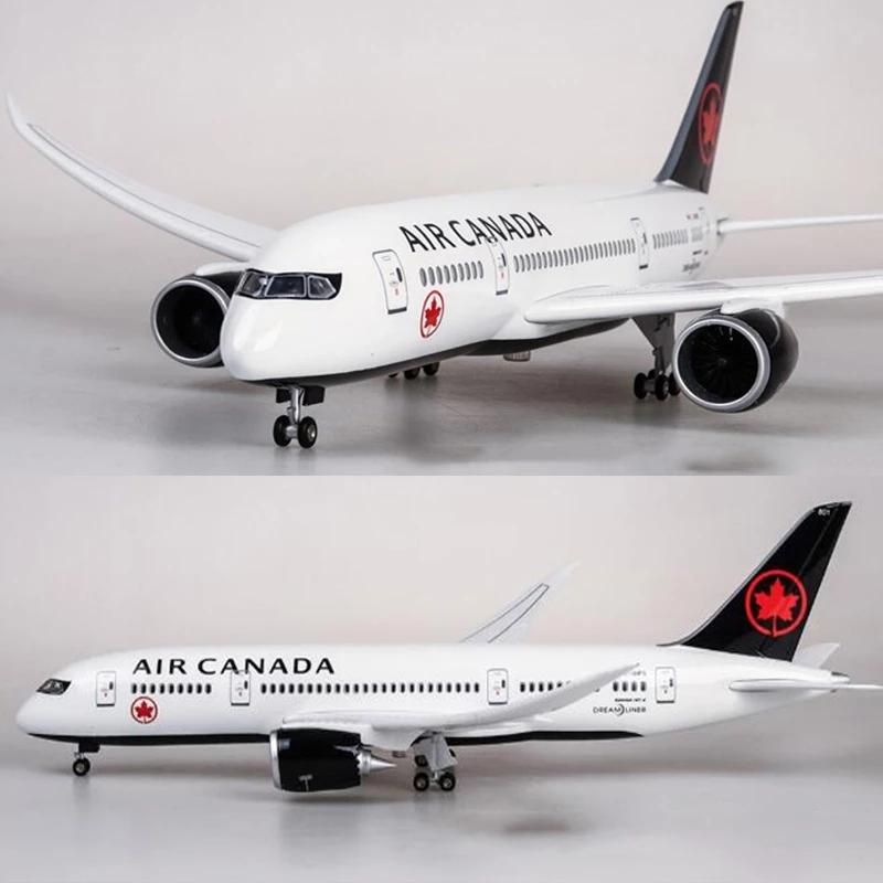 B787 47cm Canada Black Plane 1:130 Scale With Light Diecast Resin Model 787 Airplane Home Collection Aircraft