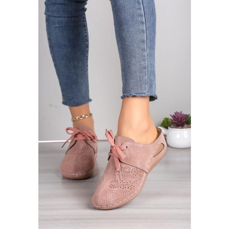 New Summer Half-slipper Lace-up Wedge Heel Women's Flip-flops, Large-sized Hollowed-out Sandals