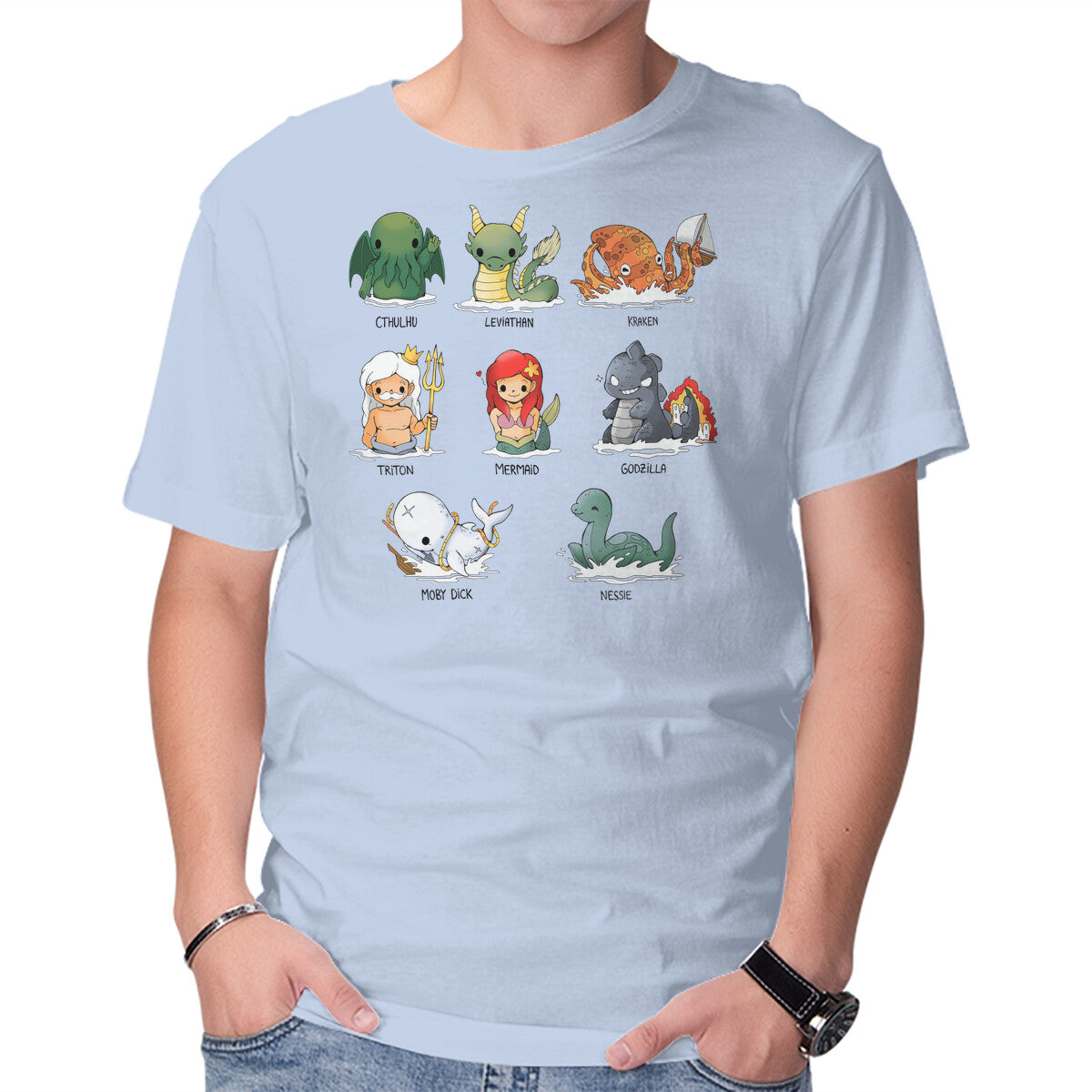 Unisex Crew Neck T-Shirt Sea Monsters Graphic Short Sleeve Casual Tee XL