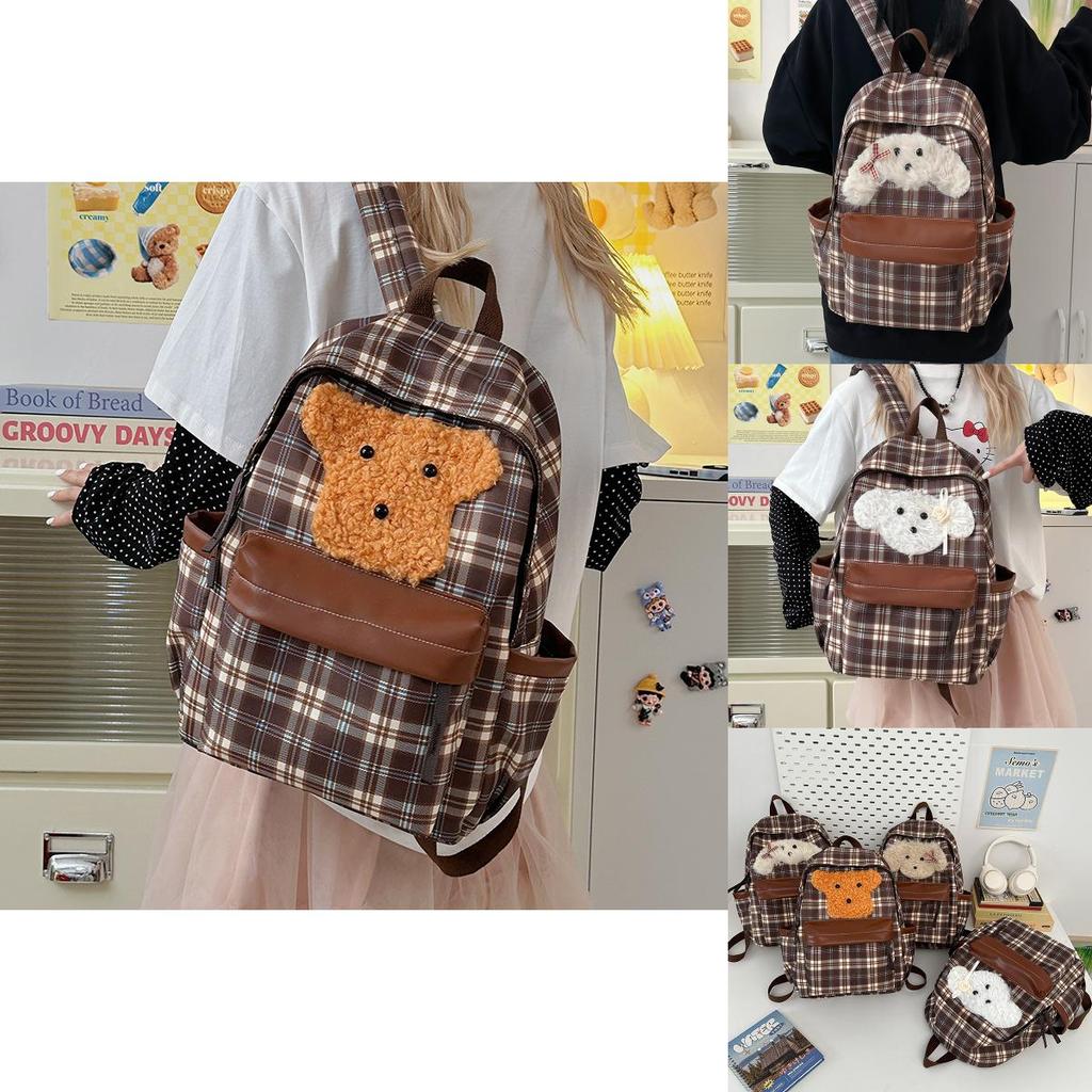 Street Style Plaid Backpack For Women Lightweight Nylon With Laptop Pocket School College Commute Travel