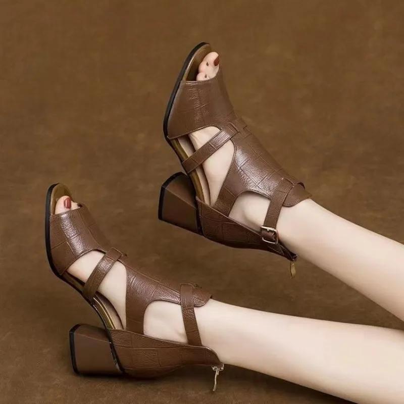 Fashion Women's Soft Leather Casual Soft Sole Roman Sandals Ladies Summer New Platform Wedge Sandals Fashion Hollow Designer Sandals