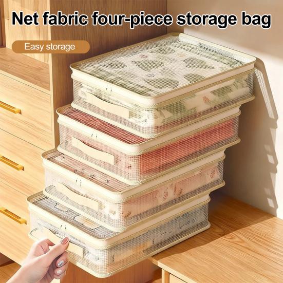 Bed Sheet Organizer See-Through Mesh Closet Storage Bag with Handle Stackable Sheets Set Folder for Bedding Sheets Duvet Covers And Pillow Cases