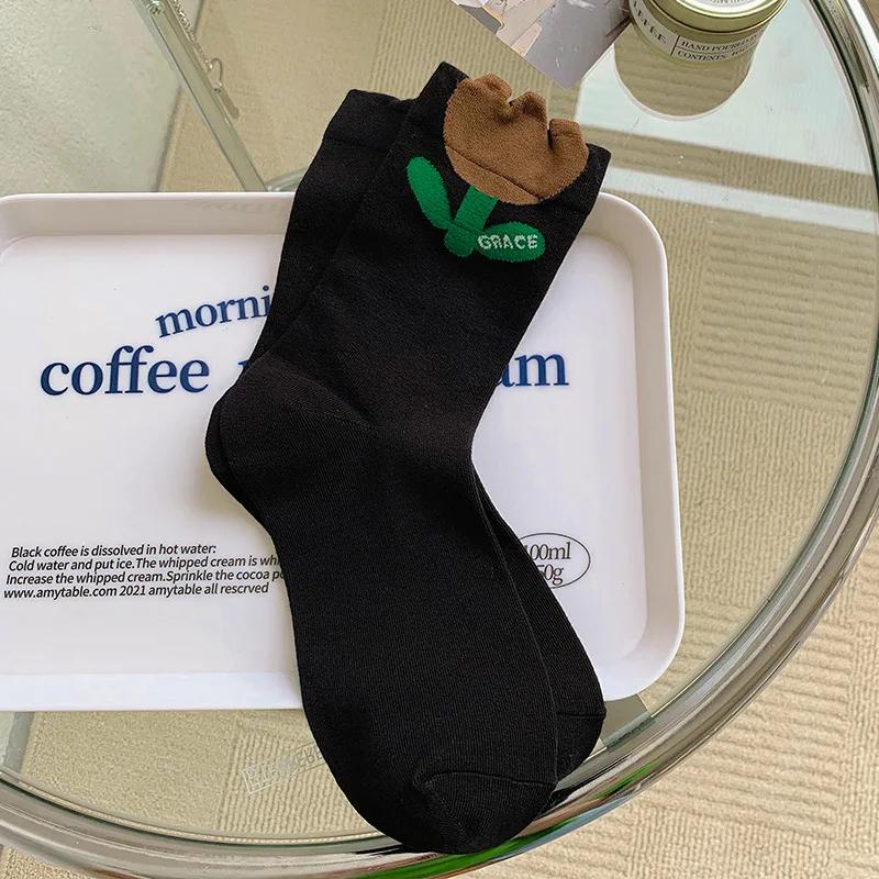 Women Socks Japanese Korean Style Cartoon Flower Rabbit Harajuku Cute Kawaii Mid Tube Breathable Casual Short Cotton Socks