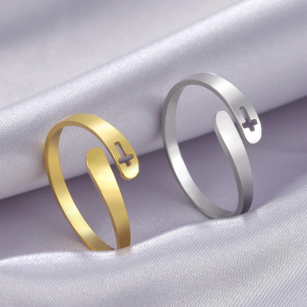 Christliches Kreuz Ring für Damen Herren Edelstahl Minimalistisch Verstellbar Fingerringe Schmuckliebhaber Geschenk
