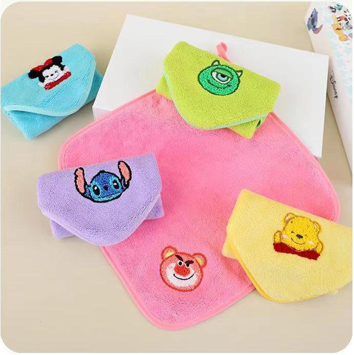 Baby Embroidery Cartoon Small Square Towel Coral Fleece Children's Towel Soft and Quick-drying Kindergarten Face Wash Hand Towel