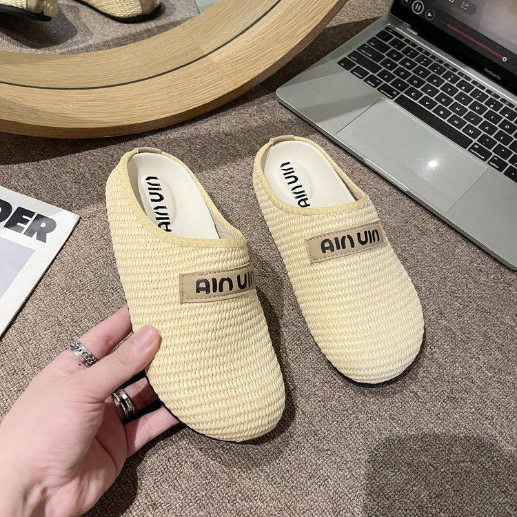 [Youshilai] 2025 Frühling und Sommer neue lässige vielseitige Damen-Slipper gewebt atmungsaktiv Zehenkappe Halbpantoletten Damen Big Head Schuhe