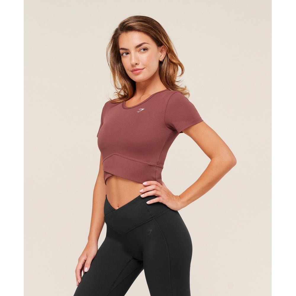 Gymshark Crossover Midi Top With Shelf Burgundy Brown B4c3e Rbqv