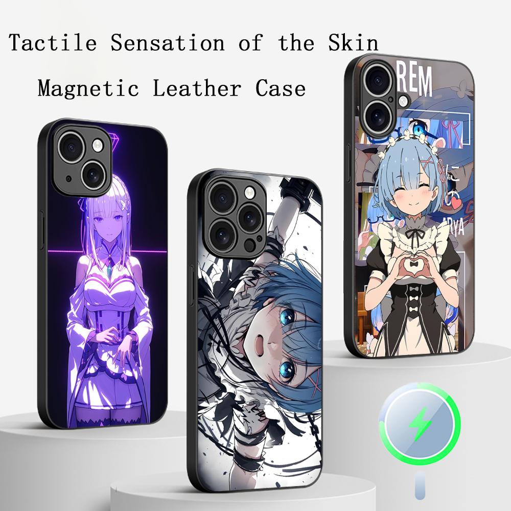 Coque de téléphone motif anime classique fille mignonne Re zero Pour iPhone 17 16 15 14 13 12 Plus Pro Max Haut de gamme Luxe Magsafe Peau de mouton