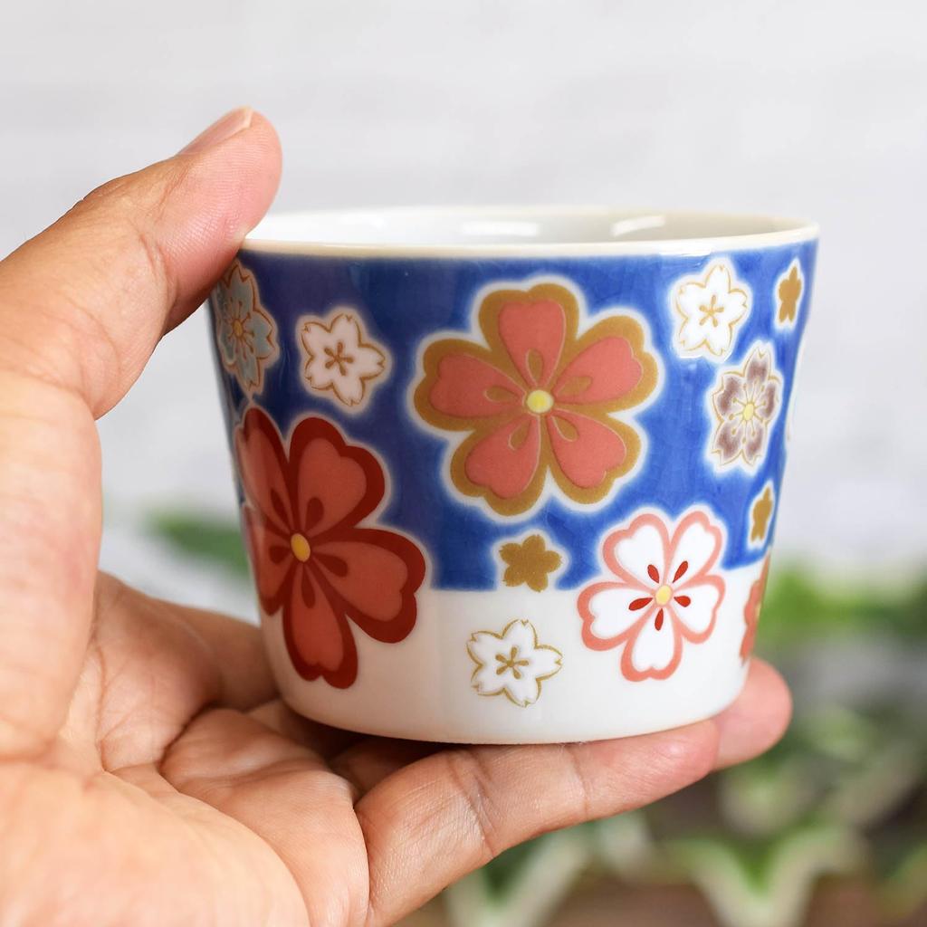 Waza no Kura Stylish Kutani Ware Soba Choko (Soba Cup) with Cherry Blossom Pattern, High-Quality Ceramic, Made in Japan