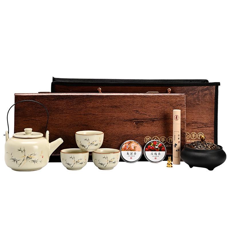 Ru Kiln Tea Set Gift Box Company Anniversary Celebration Practical Gifts for Elders Business Companion