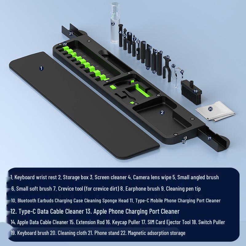 QS22 Multifunctional Cleaning Brush & Leather Wrist Rest for Office Keyboards