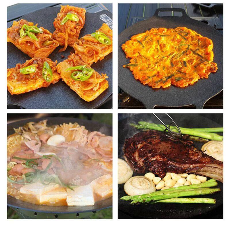 ZISIZ Cast Iron Outdoor Korean BBQ Grill Pan