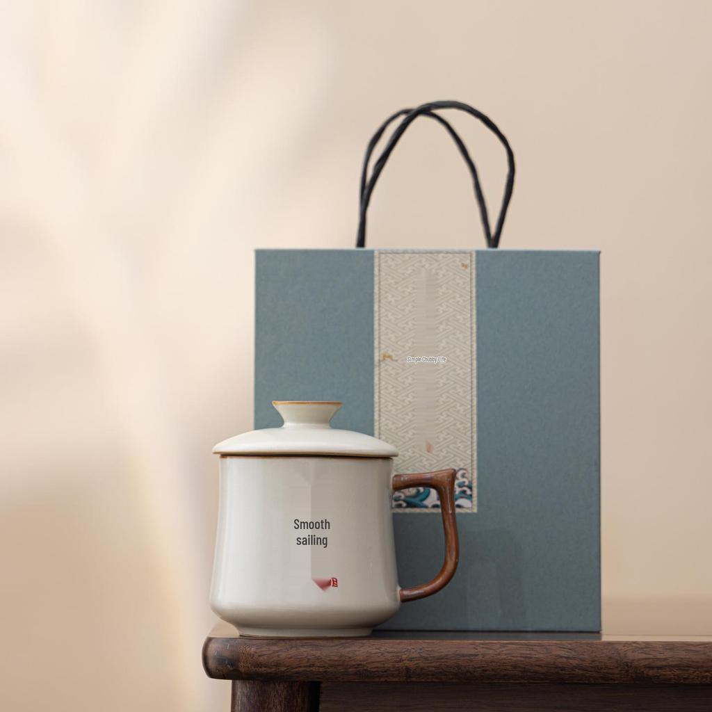 Beige Ru Kiln Teacup: Elegant Water Separation Ceramic Cup - Perfect Gift for Elders and Friends