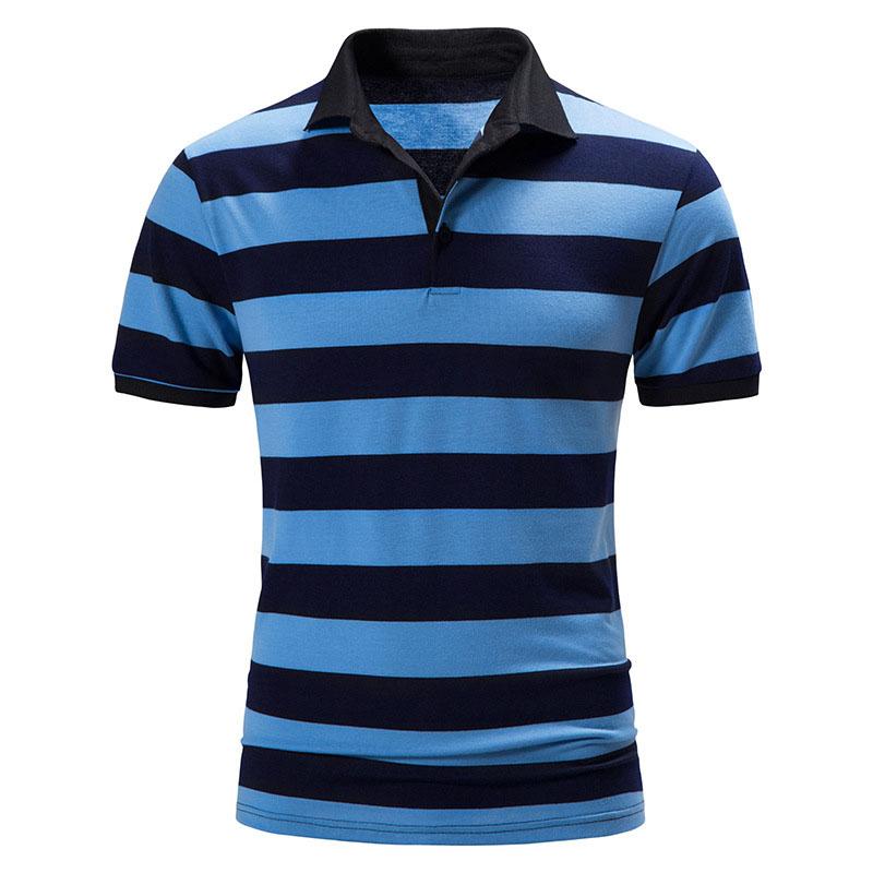 Men's Polo Shirt Breathable Comfortable Stripe Loose Men's Short Sleeve T-shirt