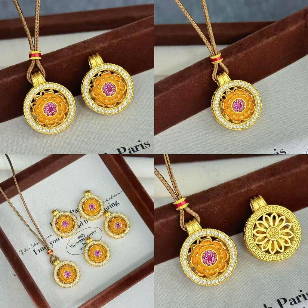 Imitation Gold Lotus Eight Treasures Rotating Pendant Necklace - Versatile Women's Court Style