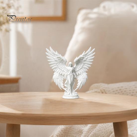 Delikatny Anioł Dekoracja Figurka Drukowana 3D z Dużymi Skrzydłami, Biała Matowa Statua, Wykończenie Kolekcjonerskie Estetyczna Minimalistyczna Rzeźba do Domu Biura