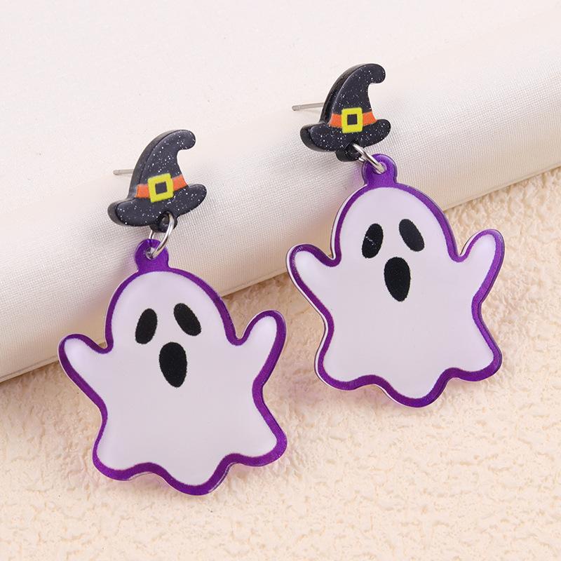 JMXD-JMXD- Halloween Ghost Acrylic Earrings for Women, Y2K Color-Blocking Dangle Earrings, Hypoallergenic Statement Drop Ear Studs