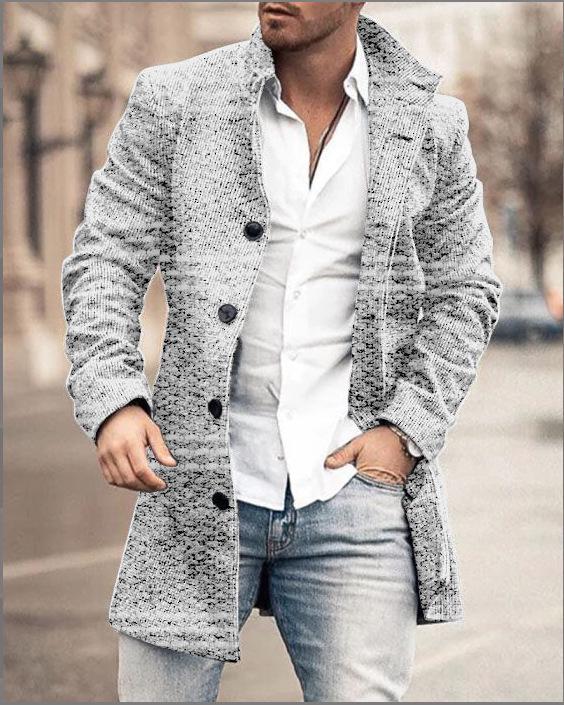 Men's Woolen Mid-Length Digital Print Coat - Autumn/Winter Collection