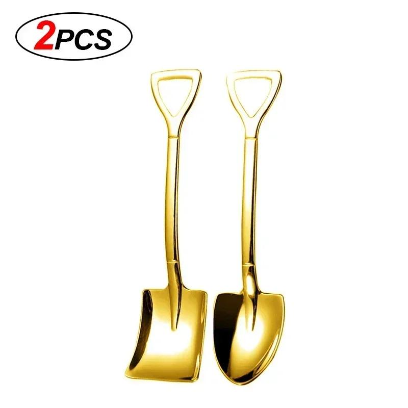 Creative Silver Shovel Spoons Stainless Steel Coffee Fruit Watermelon Ice Cream Dessert Scoops Spoon Teaspoon Kitchen Tableware