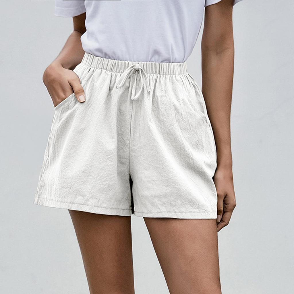 Women's Fashionable Color Drawstring Elastic Waist Pocket Casual Loose Shorts