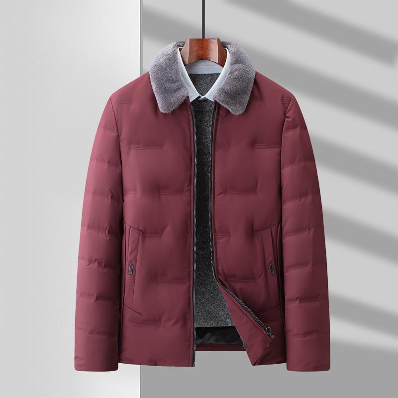 

Осенне-зимняя теплая шерстяная куртка с отворотом и белым утиным пухом для среднего возраста 170 красный