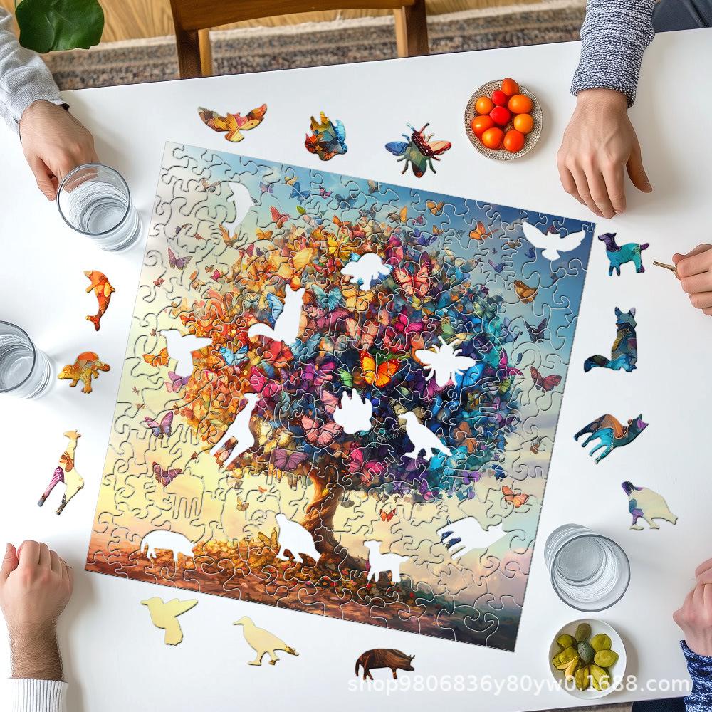 House On A Cup Wooden Puzzle Irregular Small Animal Pieces Flat Wooden Puzzle