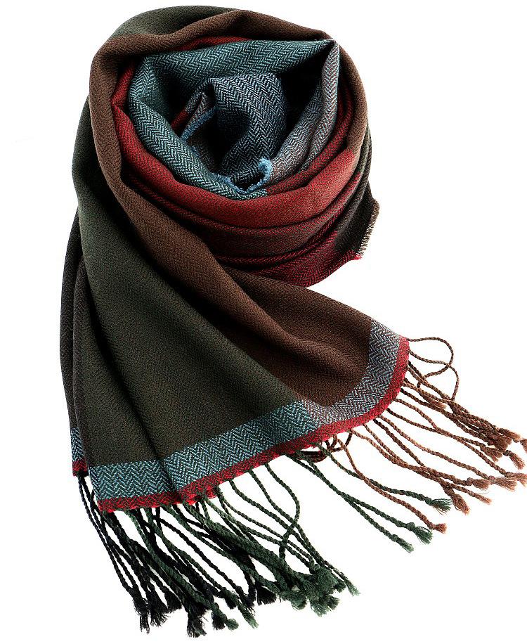 

Осенне-зимний мужской шерстяной шарф делового покроя, двухцветный теплый шарф с узором «елочка», корейская версия с длинной кисточкой-шипом 180