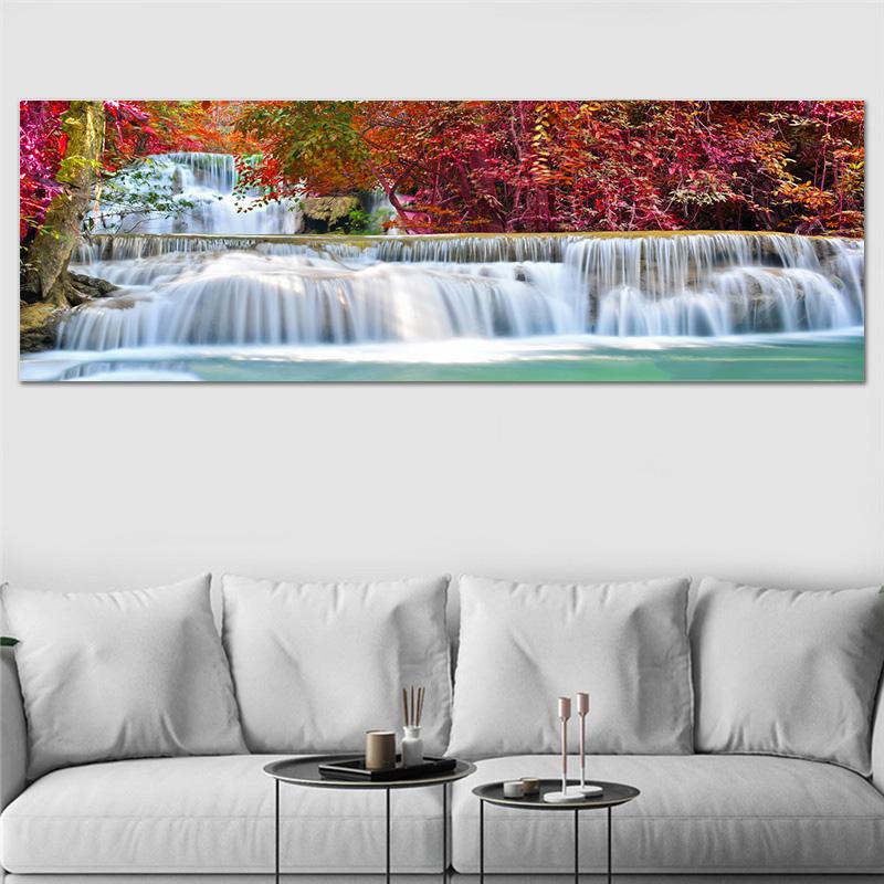 Landscape Green Forest Waterfall Swan Canvas Painting Posters and Prints Wall Art Pictures Living Room Home Decor No Frame