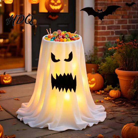 Cute Ghost Decoration Halloween with 8-Mode Remote Control LED Light Candy Bowl