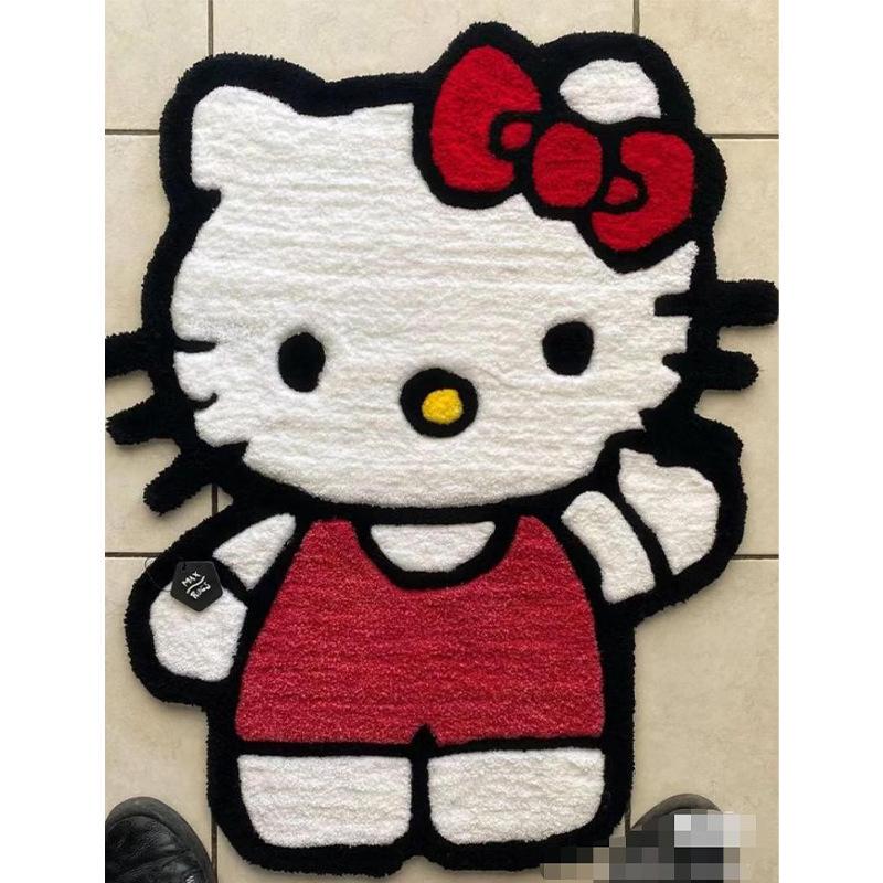 Cartoon Kitty Faux-Kaschmir Fußmatte - Unregelmäßige Form, Wasserabsorbierende Tür-/Badezimmermatte