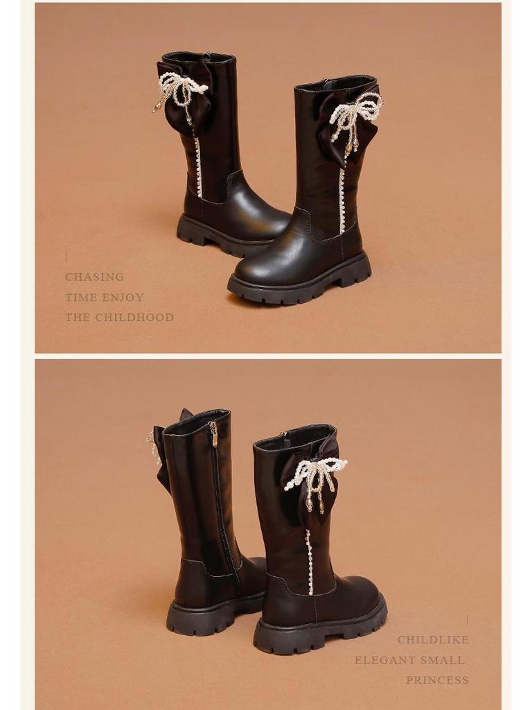 Wuma Winter 2025 Mädchen Langstiefel - Samt Perle, Baumwollleder