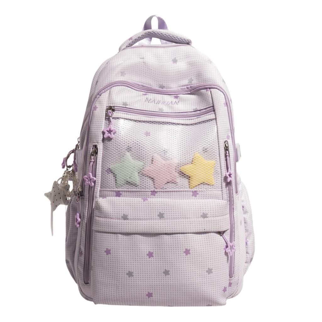 Schoolbag Star Printed Backpack Girls Middle School Middle School High School Students Teens Large Capacity Lightweight Schoolbag Girls Wind Backpack