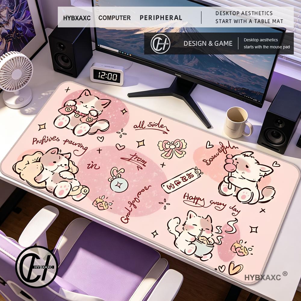 HYBXAXC Anime Cute Cat Blessing Mouse Pad Nonslip Locking Edge PC Laptop Accessories Rubber Keyboard Game DeskMat