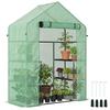 Garden Greenhouse with 2 Shelving Units At 3 Levels and Zip Entrance, In Steel and PE, 142x73x195 Cm, Green