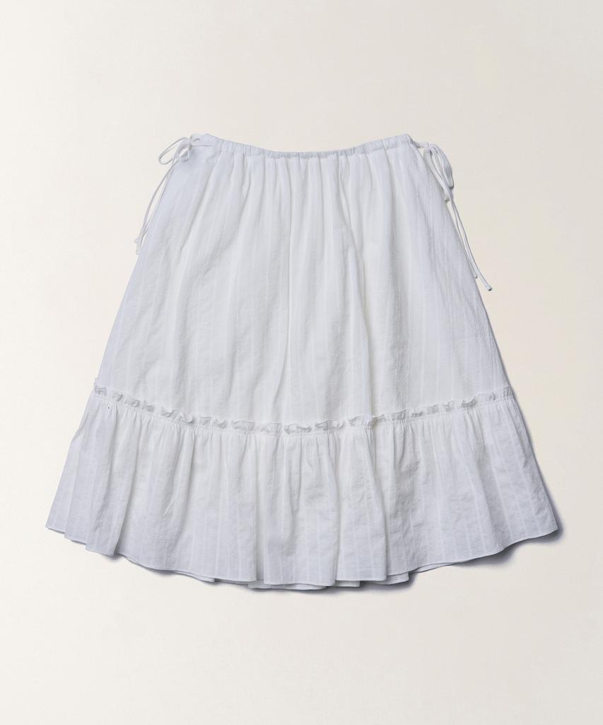 Tudument Eyelet Ribbon Midi Skirt_White