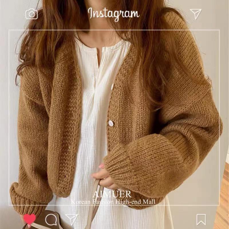 

Petite XXS Женский корейский шикарный свитер-кардиган из толстой шерсти с V-образным вырезом One Size кофейный