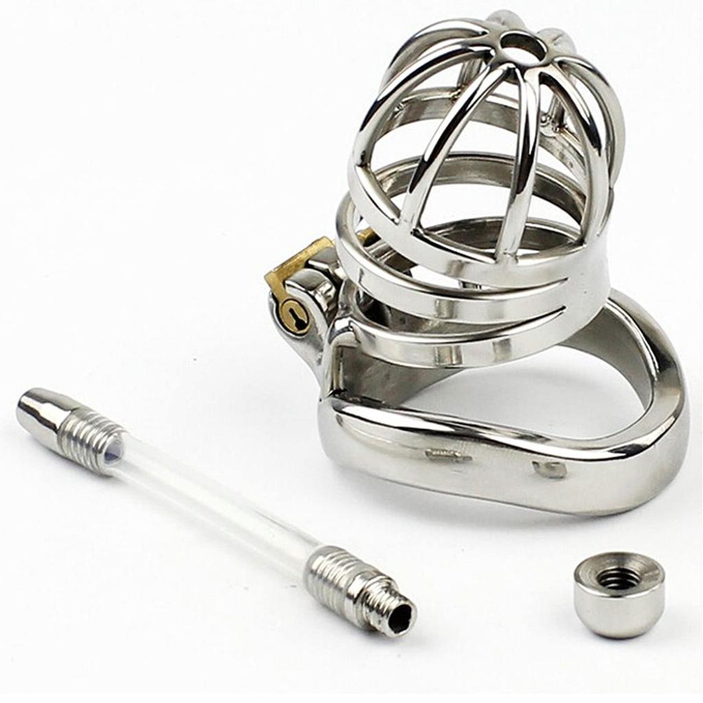 Ifukens Male Chastity Belt with Penetrating Urethral Stainless Steel Cock and Metal Genuine SM Hard Cheating Excretion Easy Painless Penis Adult Toy
