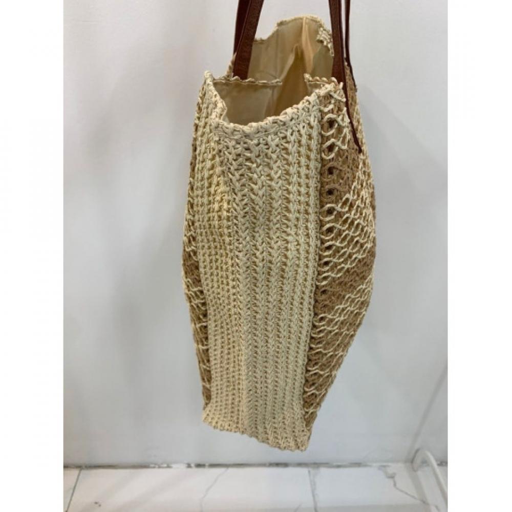C S In The Room  Raffia  Joku meSh Color bloCk Shoulder Tote Bag 2 Color